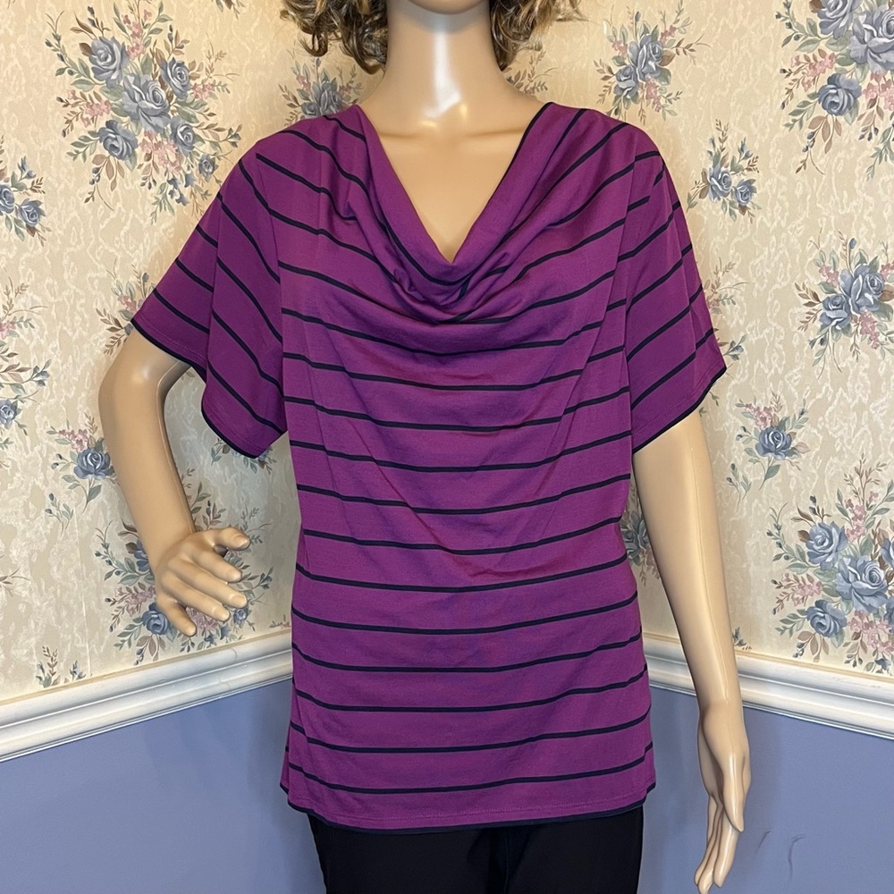 Converse One Star Purple Black Cowl Neck Striped Shirt, Size S